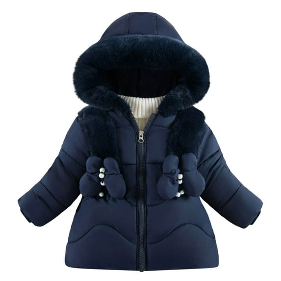 Toddler Girls Winter Coat Girls Winter Coat Fleece Lined Thickened Kids Long Sleeve Hooded Jackets Coat Cotton Full Zip Hoodies Jackets Winter Down Coats Dark Blue 2T