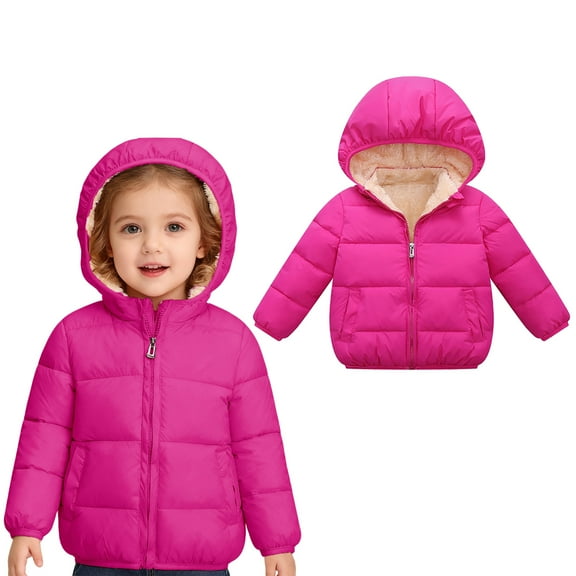 Toddler Girls Winter Coat Kids Puffer Jacket Full-Zip Long Sleeve Kids Warm Winter Coat Outerwear Hooded Jackets Clothes for 12-18 Months Old Girl