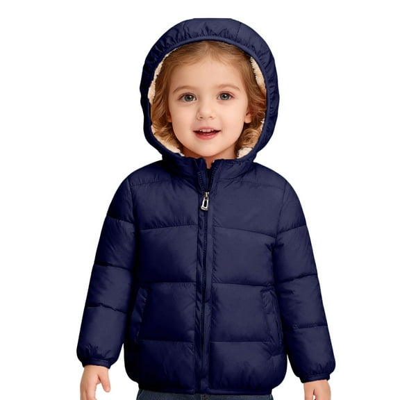 Toddler Girls Winter Coat Kids Puffer Jacket Zipper Long Sleeve Kids Warm Winter Coat Outerwear Hooded Jackets 18-24 Months Winter Coat Boys