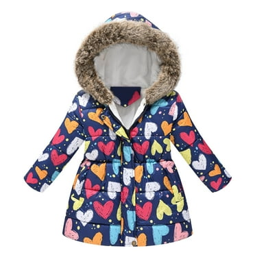 Toddler Girls Winter Coat Kids Puffer Jacket with Pocket Zip up Winter Hoodies Coat Long Sleeve Windproof Child Down Jacket for Toddler 5-6 Years