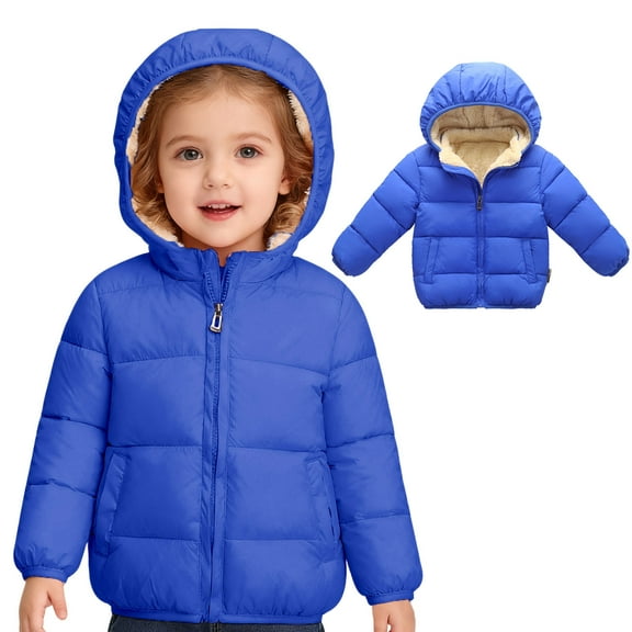Toddler Girls Winter Coat Puffer Jacket Boys Full-Zip Long Sleeve Kids Warm Winter Coat Outerwear Hooded Down Jacket Winter Clothes for Toddler Girls 18-24 Months