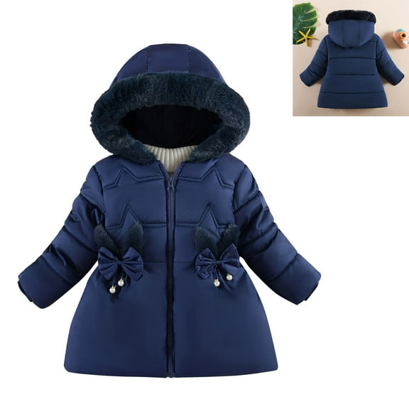 Toddler Girls Winter Coat Puffer Jacket Full-Zip Long Sleeve Windproof Jacket Outwear Cute Hooded Jackets with Pockets Baby Girl Clothes Winter 18-24 Months