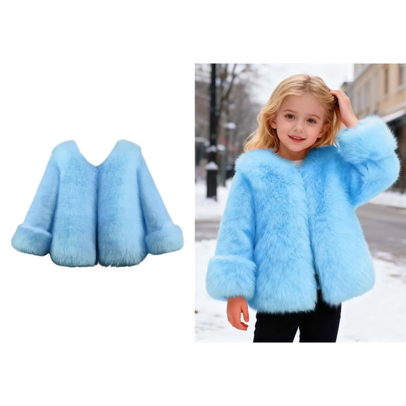 Toddler Girls Winter Coats Blue Fluffy Coat Jacket Girls Warm Winter Coat Winter Coat for Girls 2-3 Years