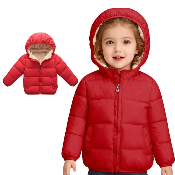 Toddler Girls Winter Coats Boys Puffer Jacket Zipper Long Sleeve Windproof Down Jacket Warm Hooded Outdoor Coats Baby Girl Winter Clothes 2-3 Years