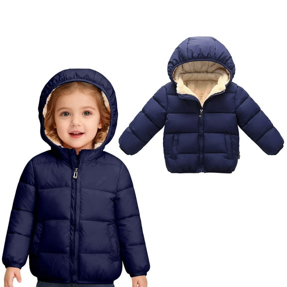 Toddler Girls Winter Coats Girls Puffer Jacket Zipper Long Sleeve Windproof Jacket Outwear Hooded Jackets Baby Boy Winter Jacket 18-24 Months