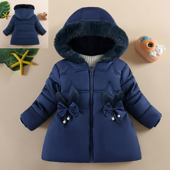Toddler Girls Winter Coats Girls Puffer Jacket Zipper Long Sleeve Windproof Down Jacket Cute Hooded Jackets with Pockets Baby Girl Winter Clothes 3-4 Years