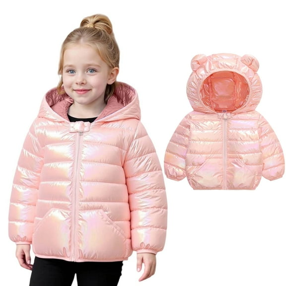 Toddler Girls Winter Coats Girls Puffer Jacket Zipper Long Sleeve Windproof Down Jacket Cute Hooded Jackets with Pockets Winter Clothes for Toddler Girls 3-4 Years