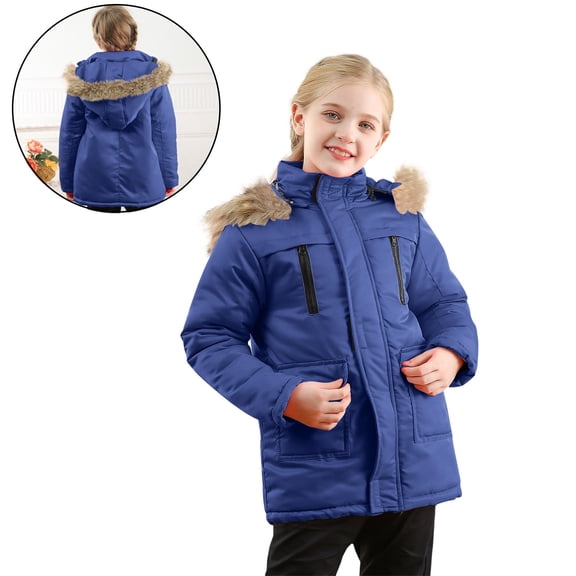Toddler Girls Winter Coats Hooded Puffer Jacket Navy Coat Zipper Long Sleeve Waterproof Kids Thicken Jacket Boys Winter Coat Size 3-4 Years