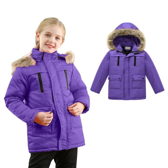 Toddler Girls Winter Coats Hooded Puffer Jacket Purple Jacket Zip up Long Sleeve Waterproof Boys Thicken Jacket Kids Jackets Girls Size 3-4 Years