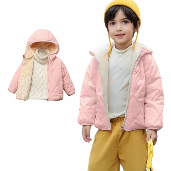 Toddler Girls Winter Coats Kids Puffer Jacket Zip up Long Sleeve Windproof Jacket Outwear Warm Hooded Outdoor Coats Baby Warm Clothes 12-18 Months