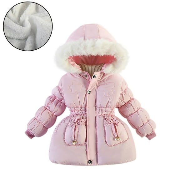 Toddler Girls Winter Coats Kids Puffer Jacket Zip up Long Sleeve Windproof Jacket Outwear Hooded Down Jacket Winter Clothes for Baby Girl 18-24 Months