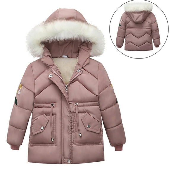Toddler Girls Winter Coats Puffer Jacket Kids Full-Zip Long Sleeve Kids Warm Winter Coat Outerwear Warm Hooded Outdoor Coats 2-3 Years Jacket Girls