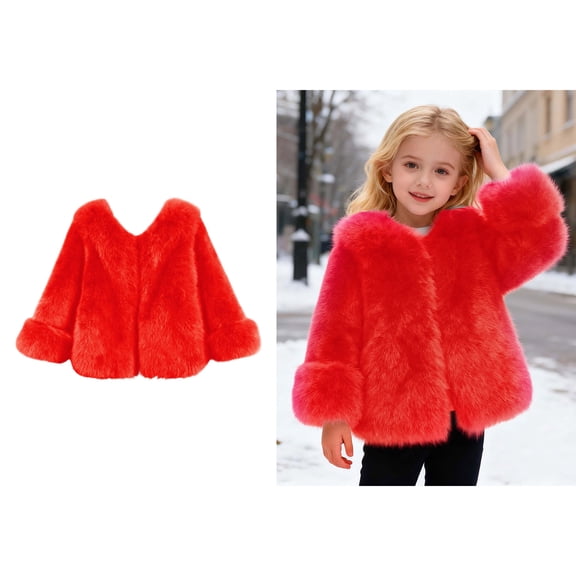 Toddler Girls Winter Coats Red Fluffy Coat Jacket Girls Warm Winter Coat Size 2-3 Years Girls Winter Coat