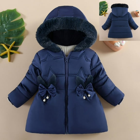 Toddler Girls Winter Coats Warm Puffer Jackets Kids Zipper Long Sleeve Windproof Jacket Outwear Warm Hooded Outdoor Coats Baby Winter Suit 3-4 Years