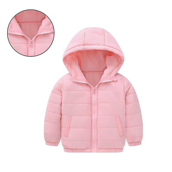 Toddler Girls Winter Coats with Hooded Puffer Jacket Girls Pink Jacket Zip up Long Sleeve Thicken Waterproof Jacket Kids Girls Coats Size 1-2 Years