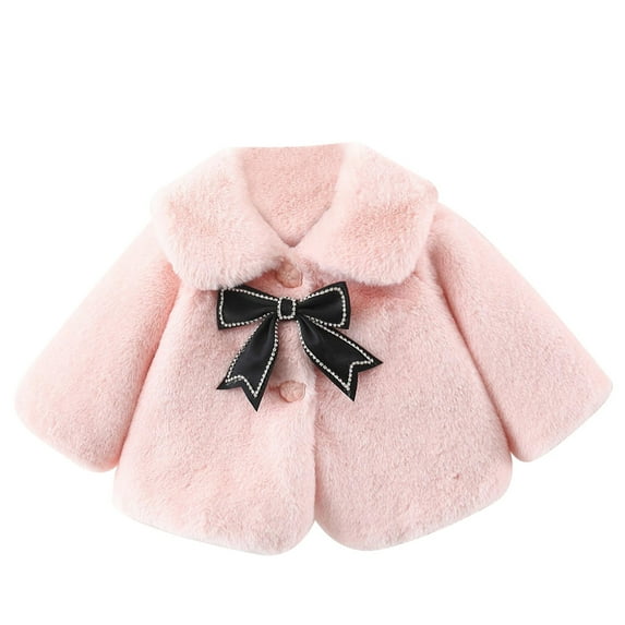 Toddler Girls Winter Cute Thick Jacket Fuzzy Cape Cloak Overcoat Outwear with Bowknot Fall Winter Outwear Outfits for Birthday Gifts 4-5 Years