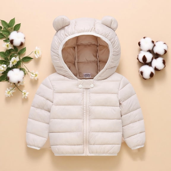 Toddler Girls Winter Down Coat Bear Ears Hooded Jacket Thicken Windproof Zipper Warm Down Jacket Toddler Winter Girl Clothes 18-24 Months