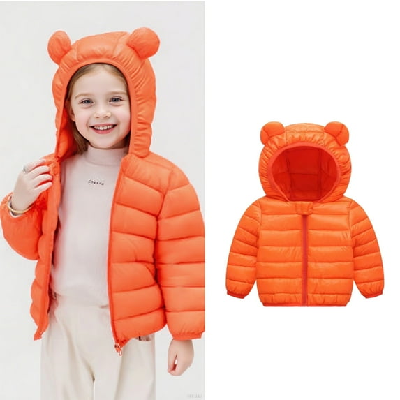 Toddler Girls Winter Down Coat Cute Bear Ear Hooded Jackets with Pockets Long Sleeve Light Winter Coats Toddler Winter Jacket 18-24 Months