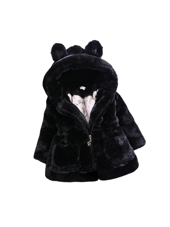 Toddler Girls Winter Fleece Coat Kids Hooded Faux Fur Jacket Baby Warm Outwear