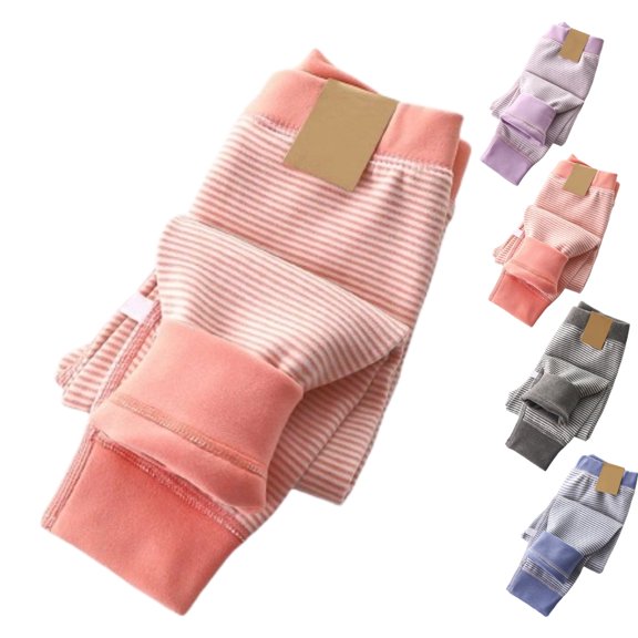 Toddler Girls Winter Fleece Leggings - Kids Thick Cotton Warm Fleece Lined Girls Pants Striped Print Soft Stretchy Full Length Thermal Tights Pants,Pink 4-5T