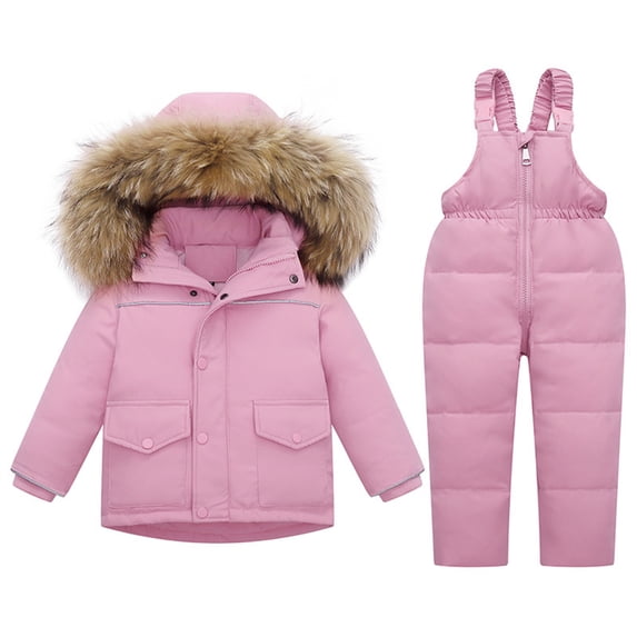 Toddler Girls Winter Jacket and Snow Pants New Boys Girls Fashion Solid Color down Jackets Keep Thickening Warm Outdoor Coat Jumpsuit Set Style B-21 Pinky 1 Years