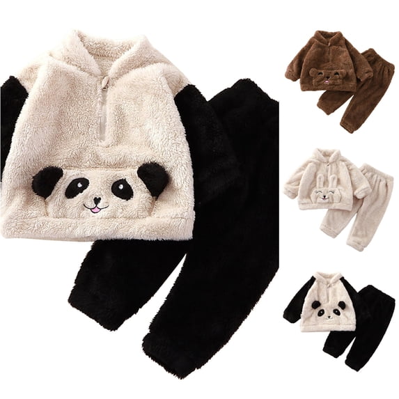 Toddler Girls Winter Long Sleeve Cartoon Bear Panda Rabbit Prints Tops Pants 2PCS Outfits Clothes Set Fall Clothes for Girls 18-24 Months