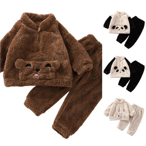 Toddler Girls Winter Long Sleeve Cartoon Bear Panda Rabbit Prints Tops Pants 2PCS Outfits Clothes Set Fall Clothes for Girls 2-3 Years