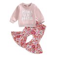 thumbnail image 1 of Toddler Girls Winter Long Sleeve Letter Prints Tops Flower Bell Bottoms Pants 2PCS Outfits Clothes Set For Babys Clothes Pink Size 18-24 Months, 1 of 5