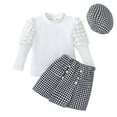 thumbnail image 1 of Toddler Girls Winter Long Sleeve Solid Color Tops Plaid Skirt Hat 3PCS Outfits Clothes Set, 1 of 6