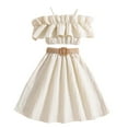 thumbnail image 1 of Toddler Girls Winter Sleeveless Solid Color Ruffles Tops Skirt With Belt 3PCS Outfits Clothes Set,Size 9-10 Years, 1 of 4