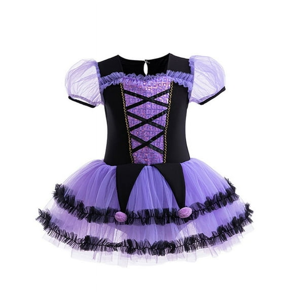 Toddler Girls Witch Ballet Dress Kids Princess Leotards Tutu Skirted Dancewear Halloween Christmas Party Dresses 3-8Y