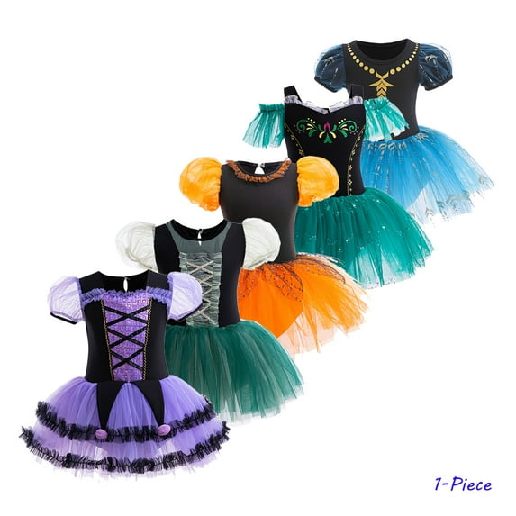 Toddler Girls Witch Ballet Dress Kids Princess Leotards Tutu Skirted Dancewear Halloween Christmas Party Dresses 3-8Y