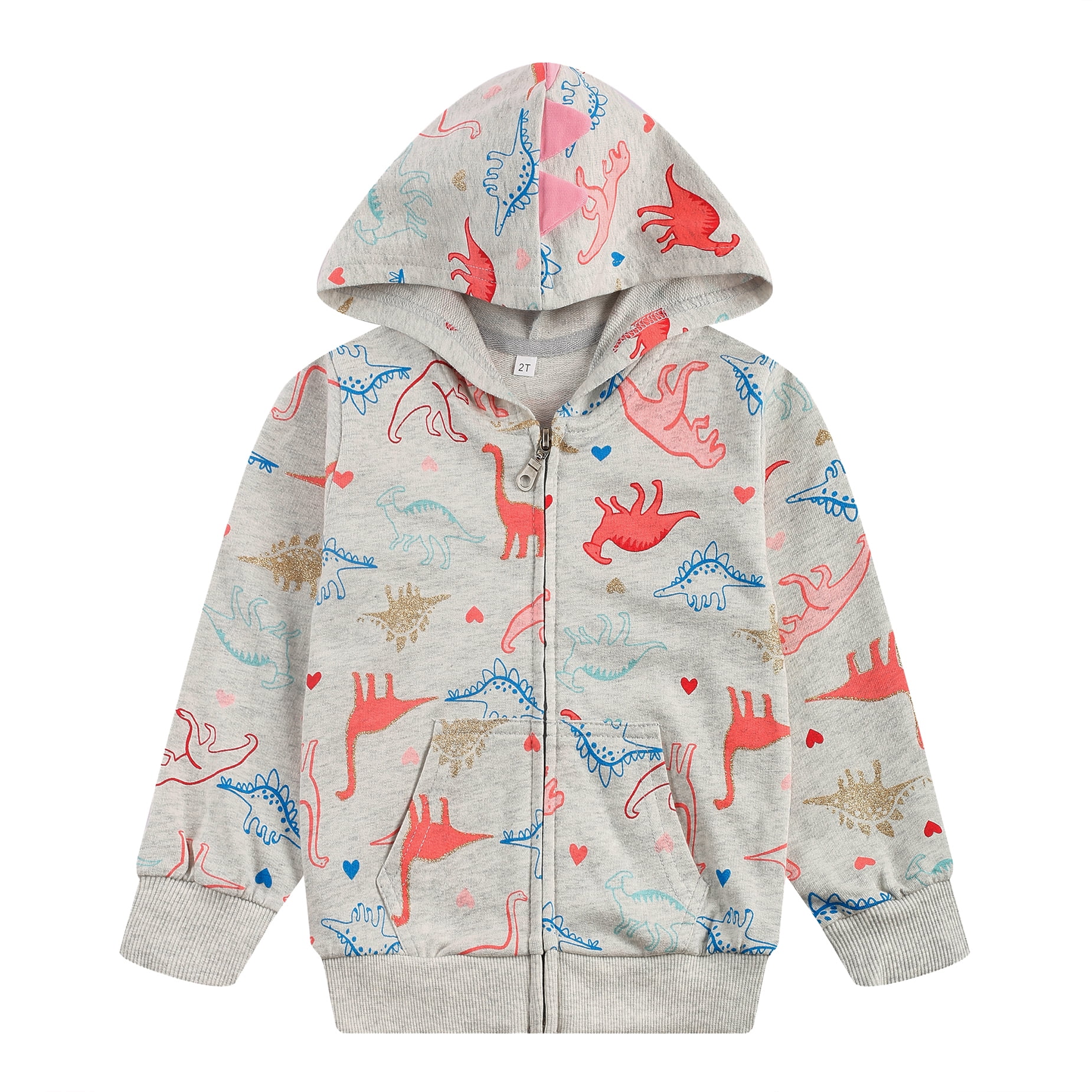 Toddler Girls Zip up Dinosaur Sweatshirt Kids Winter Jacket Hooded