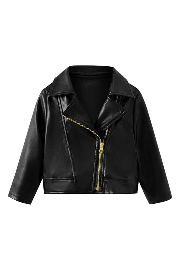 Toddler Girls Boys Motorcycle Leather Jacket Kids PU 𝐅aux Biker Coat Fall Winter Solid Long Sleeve Lapel Outerwear
