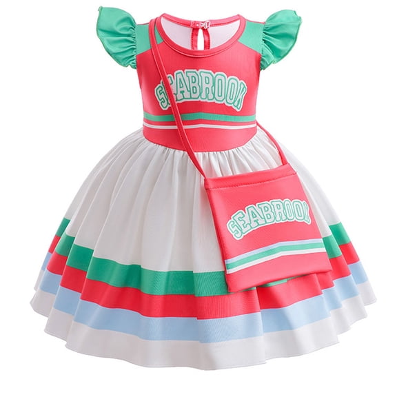 Toddler Girls cheerleaders Princess Dress Halloween Carnival Christmas Birthday Party Costume+Bag