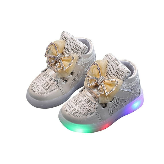 Toddler Glitter Shoes Girl's Flashing Sneakers with Cute Bowknot Light Up LED Shoes Breathable Running Sneakers