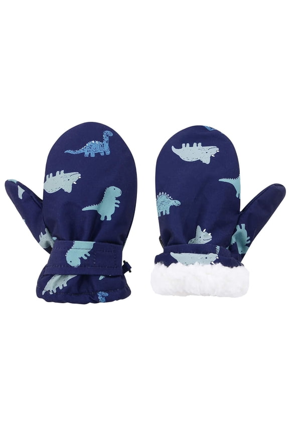 Toddler Gloves Waterproof Winter Infant Snow Mittens Lined Fleece Child Ski Gloves for Boys Girls Blue Dinosaur 2-3 years
