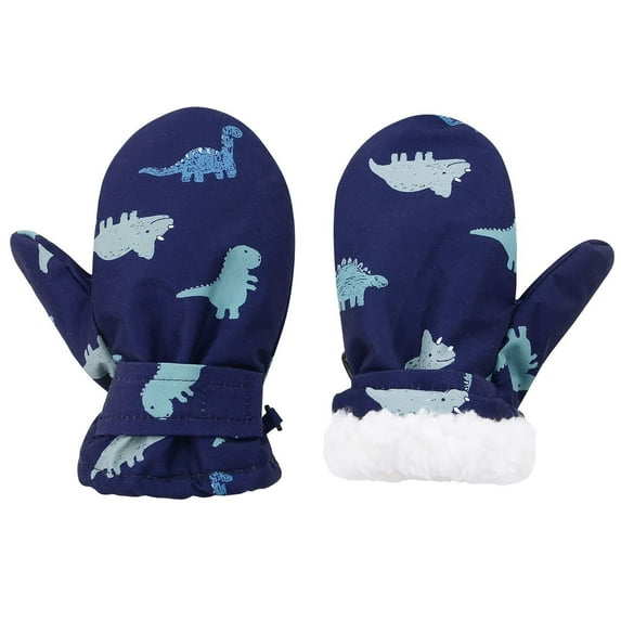 Toddler Gloves Waterproof Winter Infant Snow Mittens Lined Fleece Child Ski Gloves for Boys Girls Blue Dinosaur 4-6 years