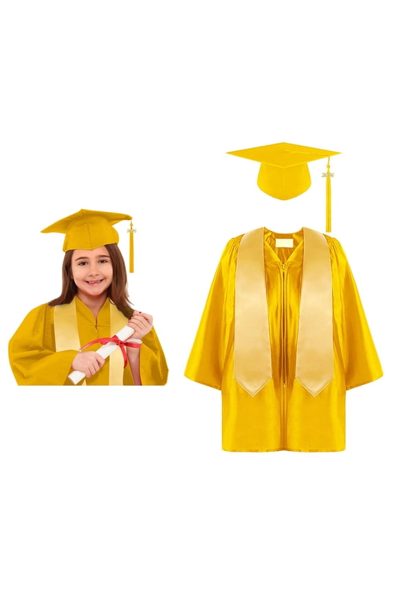 Toddler Grad Gowns Preschool Graduation Gown Cap Tassel Set Yellow Graduation Cap and Gown Girls Graduation Dress 2-3 Years