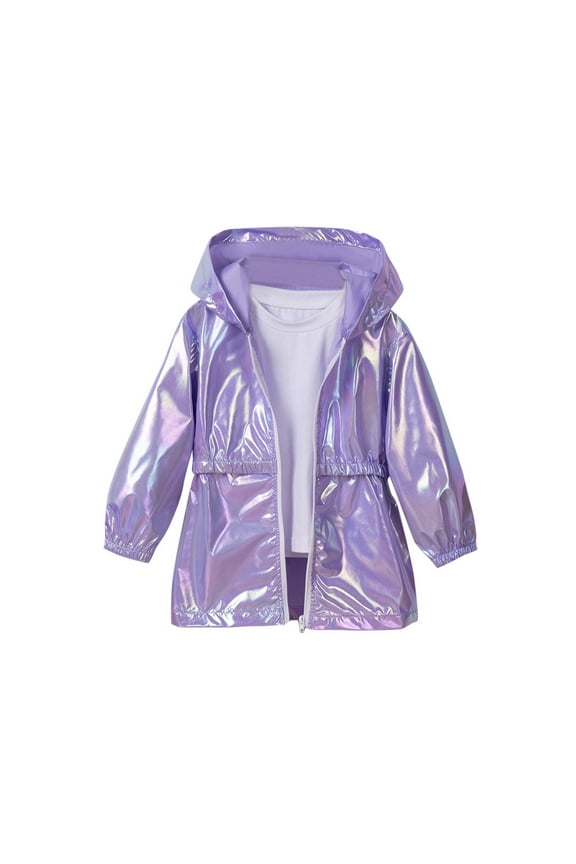 Toddler Gradient Color Hooded Coat Sparkly Metallic Jacket Outwear for Little Girls
