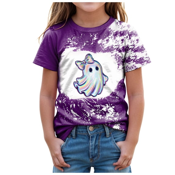 Toddler Graphic Tees Girls Halloween Shirts Toddler Girls Pumpkin Tshirts Kids Halloween Graphic Short Sleeve Tops Size 7-8 Years,Purple