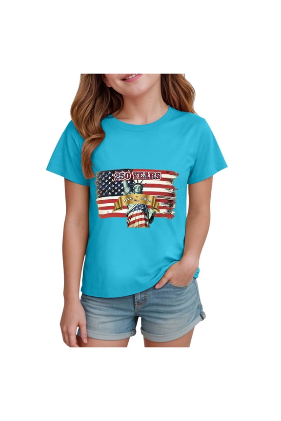 Toddler Graphic Tees Tops American Heart Flag Girls 4th of July Shirt USA Patriotic Kids Sequin T-Shirt for 1-14 Years