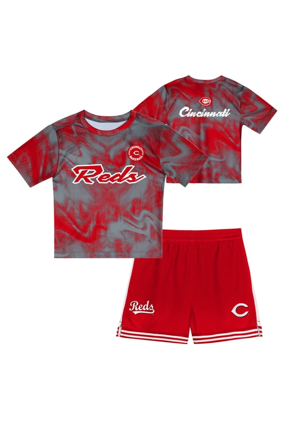Toddler Gray/Red Cincinnati Reds Pinch Hitter Infielder T-Shirt & Shorts Set