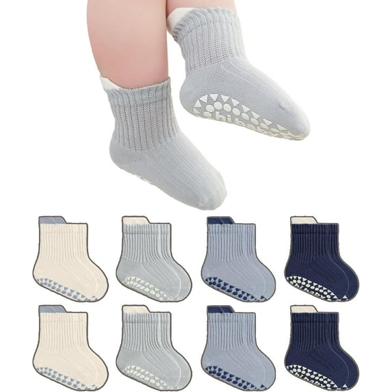 Toddler Grip Socks 3 Pairs, Baby Boy Girl Non Slip Infants Kids Grippy Cute Dress Socks 0-12 Months 1-3T 1-5T