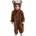 thumbnail image 1 of Toddler Halloween Bear Onesies Cute Flannel Jumpsuit Long Sleeves Hoodie Kids Dress Up Clothes Role-Play Party Brown, 9 M, 1 of 7