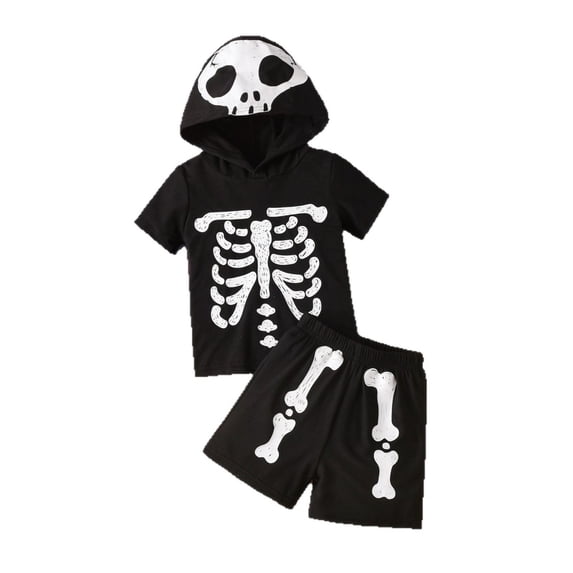 Toddler Halloween Clothes Halloween Hooded Short Sleeve Set for Toddlers and Kids Cartoon s Tee and Shorts Outfit for Casual Play 6-9 Months