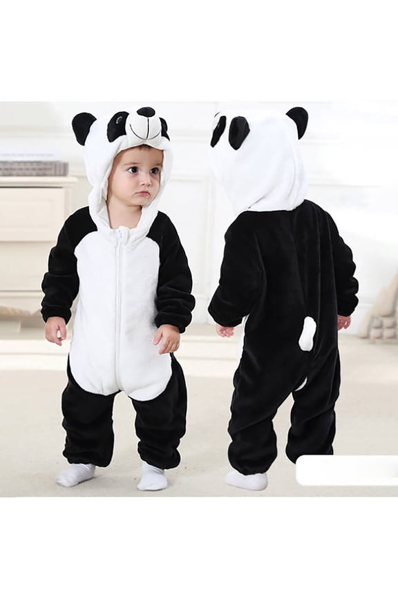 Toddler Halloween Panda Halloween Flannel Hooded Romper Autumn Winter Homewear Toddler Birthday Party Dress up Outfit