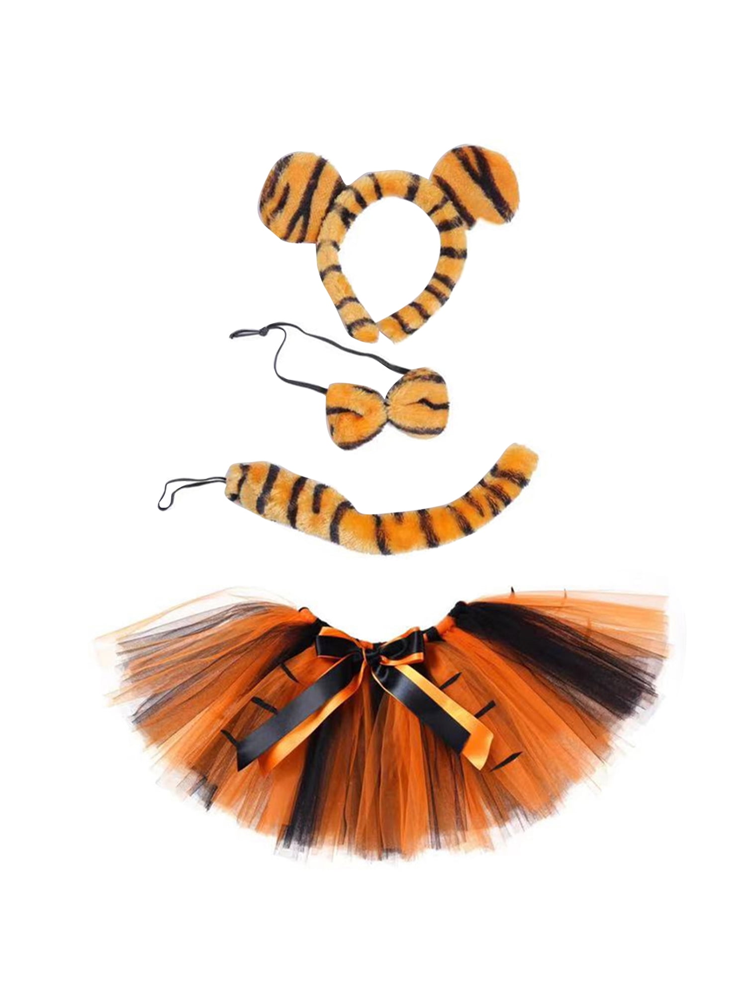 Toddler Halloween Costume Tiger Skirt Ears Headband Bowtie Tail Set