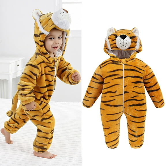 Toddler Halloween for Boy Tigger Flannel Hooded Romper Autumn Winter Clothes Toddler Boys Christmas Outfit