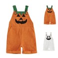 thumbnail image 1 of Toddler Halloween Outfit Pumpkin Ghost Boys Girls Overalls Fall clothes Halloween Orange 100, 1 of 5
